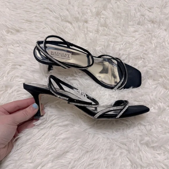 Badgley Mischka Black Strappy Heels Black Sparkly Heels Black Heels - Picture 1 of 5